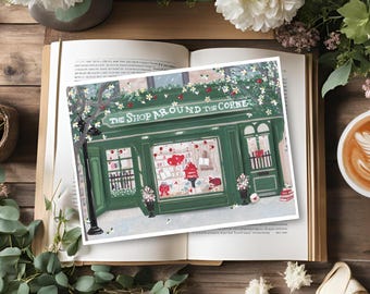 Shop Around the Corner Illustration Bookstore Art 5x7 Linen Finish Art Print