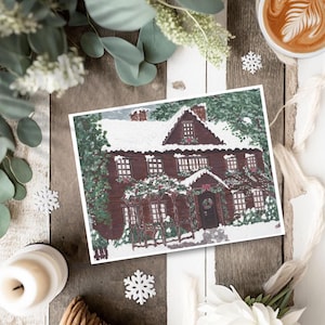 Impression d'art illustration maison du verger Petites femmes Noël 5 x 7 pouces Impression d'art livresque