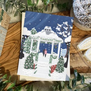 Illustration de Noël creuse d'étoiles de belvédère d'hiver Carte de voeux faite main de papier de lin 5 x 7