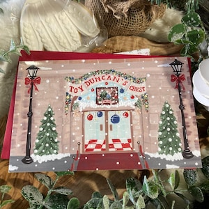 Carte de Noël Duncans Toy Store, finition brillante, carte de voeux vierge pour les fêtes