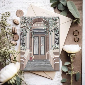 Kathleen's Home NYC Illustration Carte de voeux vierge faite main, papier de lin