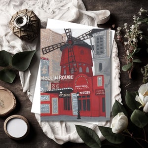 Paris Montmartre France Broadway Cabaret Illustration Handmade Blank Greeting Card 5x7