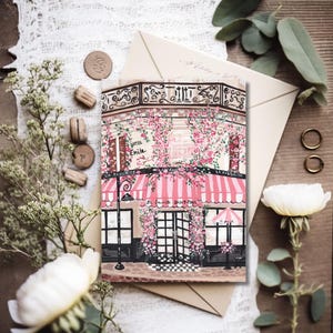 La Favorite Pink Hotel Paris Saint-Paul France Illustration Blank Card