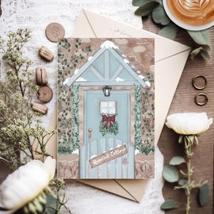Rose Hill Cottage Illustration The Holiday Handmade Linen Paper Note Card