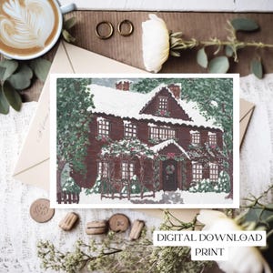 Orchard House Little Women Illustration Christmas Art Print printable file 8x10 image