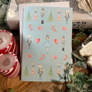 Carte de Noël Casse-Noisette, bleu, blanc, fait main, papier lin, carte de correspondance