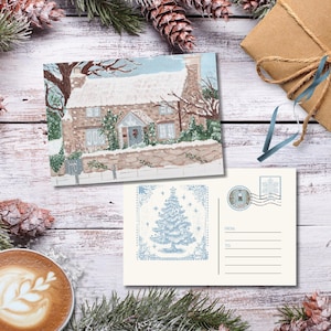 Rosehill Christmas Cottage Illustration The Holiday Postcard 4x6