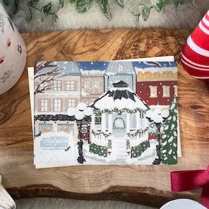Winter in the Hollow Linen Paper Christmas Card Cozy Christmas illustration Handmade Card