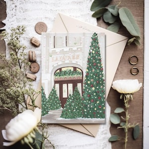 Christmas In Paris Illustration Joyeux Noel Handmade Linen Paper Greeting Card