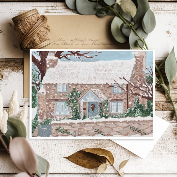 Rosehill Christmas Cottage Holiday Home 5x7 Art Print Linen Finish