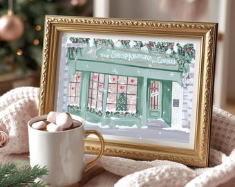 Shop Around the Corner Christmas Illustration You've Got Mail Printable file 8x10 image / Bookish Christmas