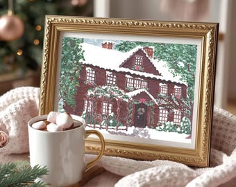 Orchard House Little Women Illustration Christmas Art Print printable file 8x10 image