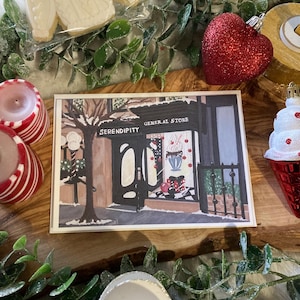 Carte de Noël New York Serendipity Cafe, carte papier lin vierge
