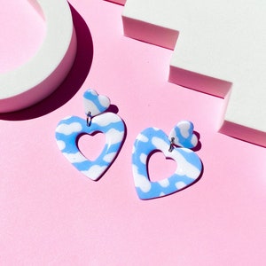 Funky Handmade Polymer Clay Cloud Heart Shaped Statement Dangle Earrings image 3