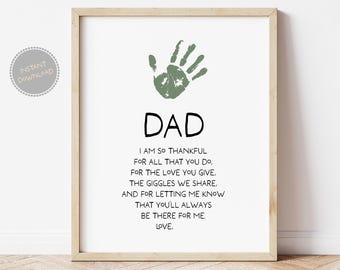 Arte imprimible de huellas de manos para papá Recuerdo de huellas de manos para el Día del Padre Arte imprimible para papá Poema de cumpleaños para papá Regalo de Navidad para papá