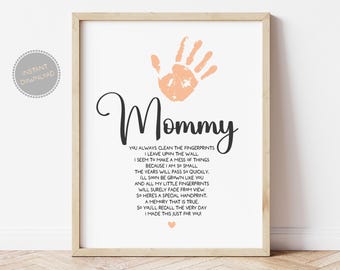 Arte con huella de mano para mamá: Poema de recuerdo del Día de la Madre (Descarga digital, archivos PDF incluidos)