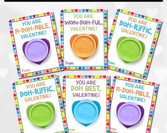 Tarjetas de San Valentín con Play-Doh para niños / Tarjetas imprimibles para el aula / Descarga instantánea / Intercambio escolar / Etiquetas de regalo para niños DIY