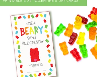 Tarjetas de San Valentín para la escuela con ositos / Tarjetas de gomitas para San Valentín / Imprimibles / Descarga digital / Tarjeta de San Valentín / Osos