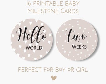 Tarjetas de hitos del bebé: Accesorios fotográficos imprimibles neutros para recién nacidos (descarga digital)