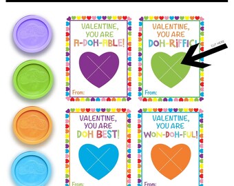 Tarjetas de San Valentín con Play-Doh para niños / Tarjetas imprimibles para el aula / Descarga instantánea / Intercambio escolar / Etiquetas de regalo para niños DIY