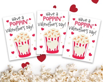 Tarjetas de San Valentín imprimibles para niños, Tarjetas de San Valentín con palomitas de maíz, Descarga instantánea, Tarjetas de San Valentín para el aula, Tarjeta imprimible divertida