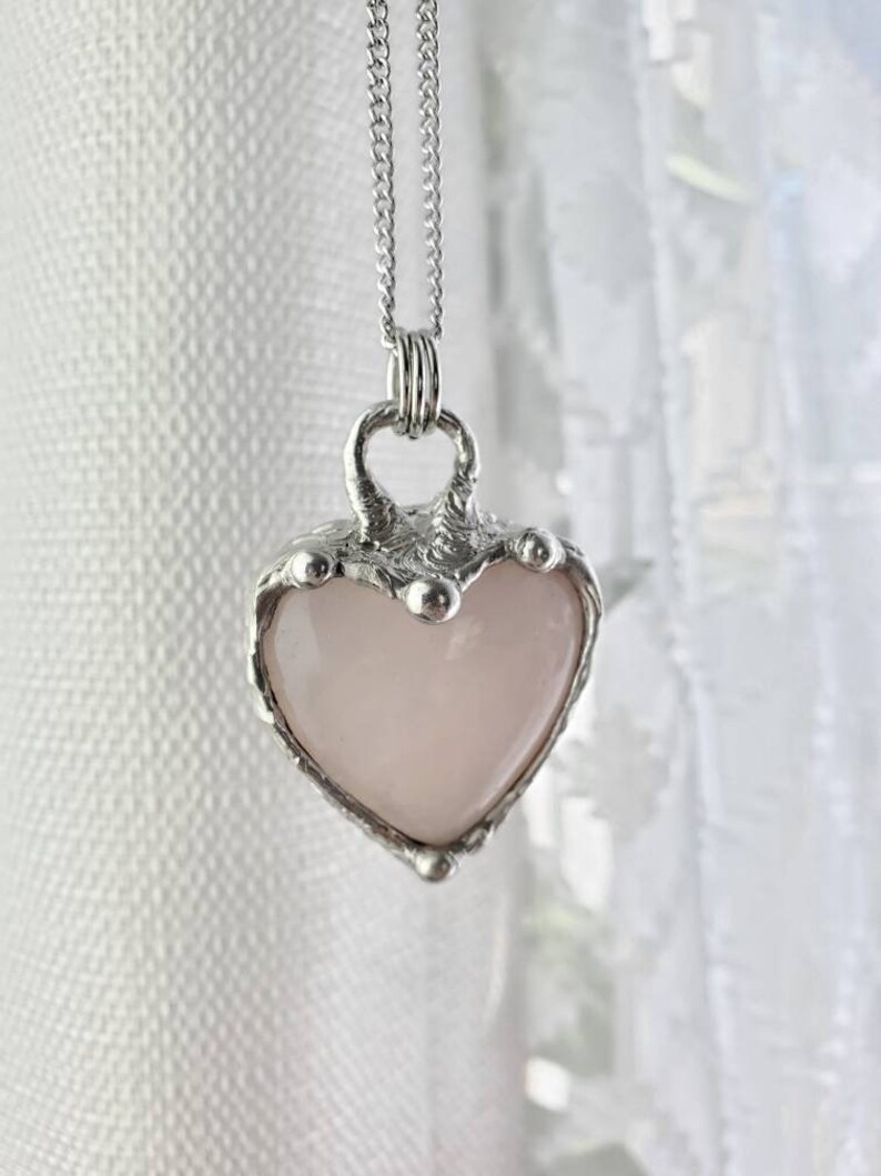 Rose Quartz Heart Molten Metal Open Face Both Sides