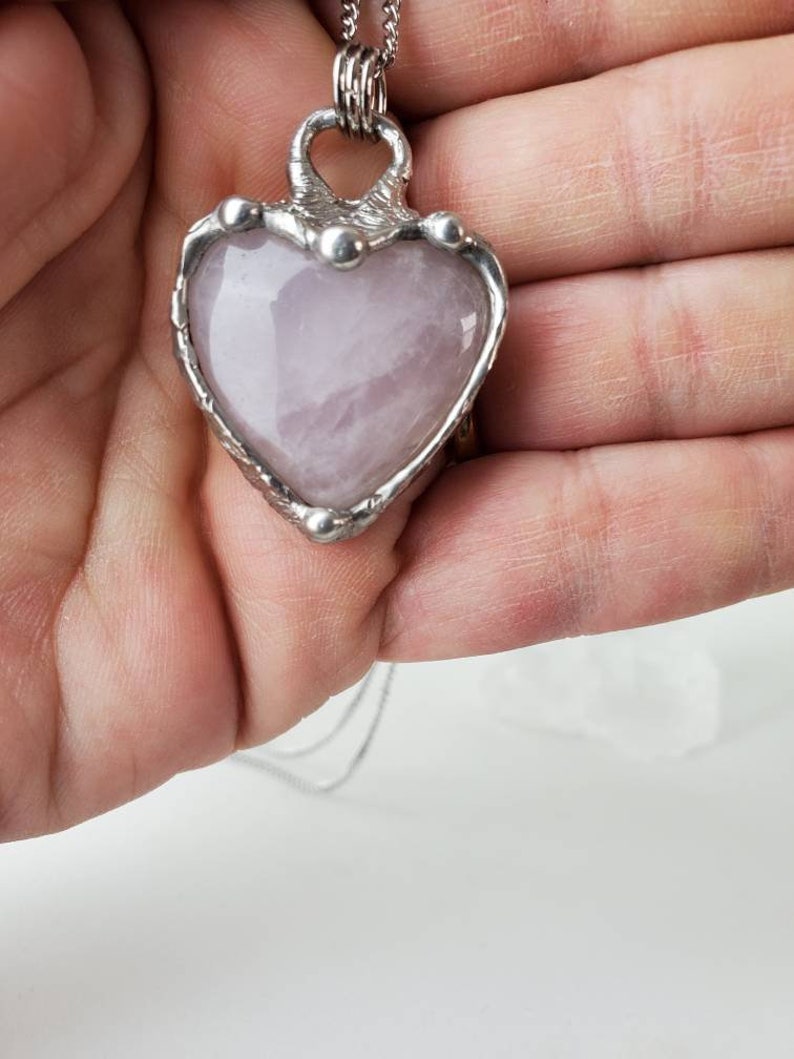 Rose Quartz Heart Molten Metal Open Face Both Sides