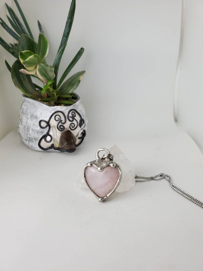Rose Quartz Heart Molten Metal Open Face Both Sides