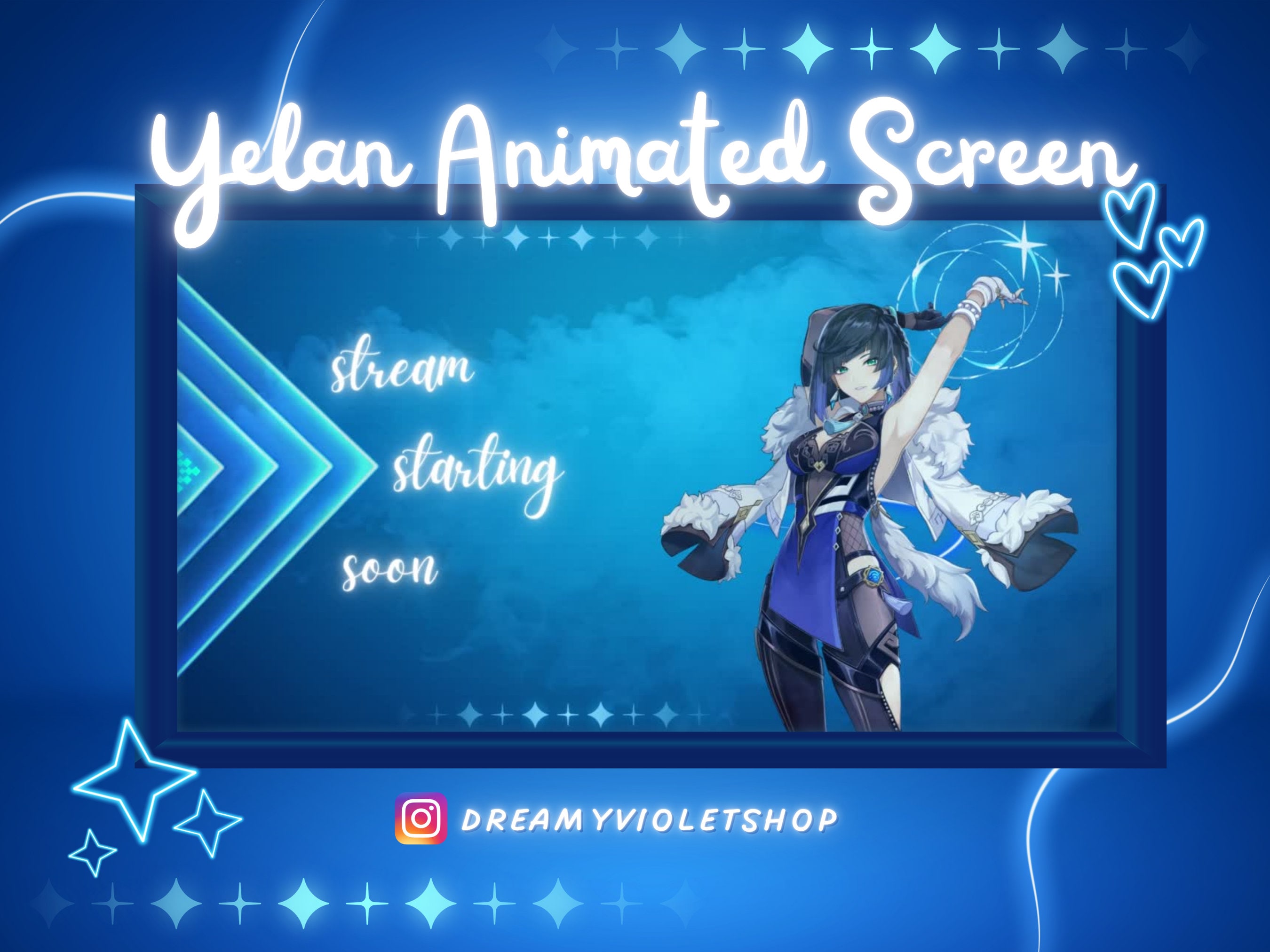 Genshin Impact Yelan Animated Twitch Screen Streaming Blue Etsy Singapore
