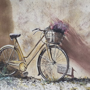 Pintura de acuarela, regalo de inauguración de la casa, arte de pared, regalo personalizado, decoración del hogar, pintura de bicicleta