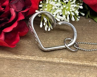 Floating Heart Necklace, Spoon Jewelry, Floral, Silverware Jewelry, Narcissus Pattern 1934