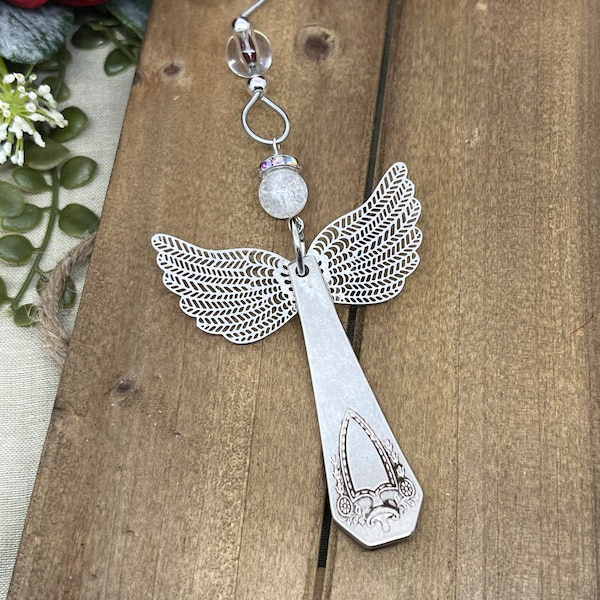 Spoon Handle Angel Ornament, Vintage Silverware, Tree Angel