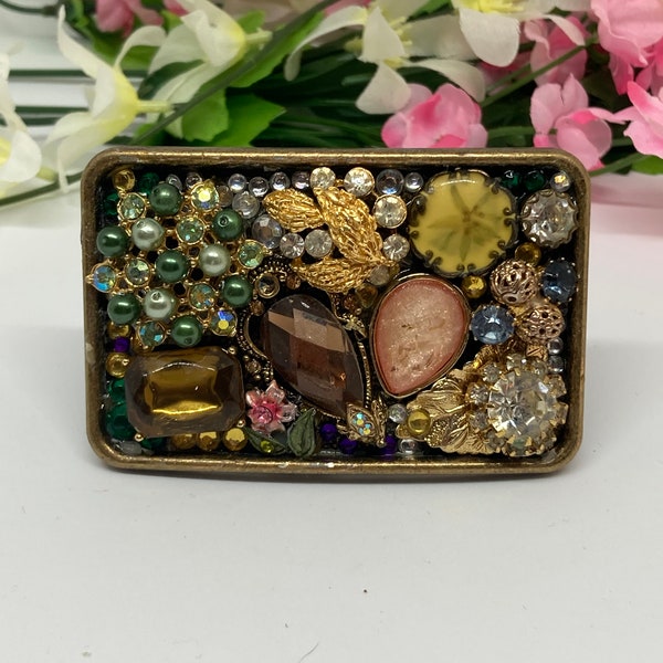 Embellished Belt Buckle, Vintage Jewelry, Bling Buckle, Jeweled Buckle