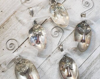 Set of 5, Spoon Angel Ornaments, Tree Ornaments, Remembrance, Keepsake