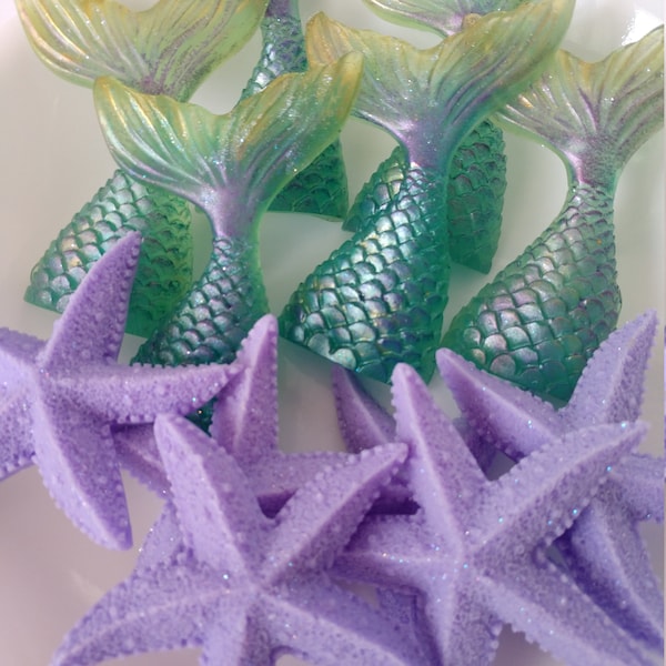 Mermaid Tail and Starfish Soap Favors, Mermaid Soaps, Drive-By Soap Favors, Under the Sea Soap, Organic Vegan Soap