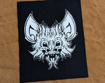 Bat Sew on Patch | Screen Printed Cloth | Screaming Bat | Small Patch for Battle Jacket | Original Art | Vampire Bat