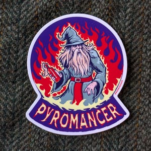 Pyromancer Fantasy Wizard Sticker | Vinyl Fantasy Art | Moltov Cocktail | Gandalf | Bearded Mage | Magic and Sorcery | Necromancer