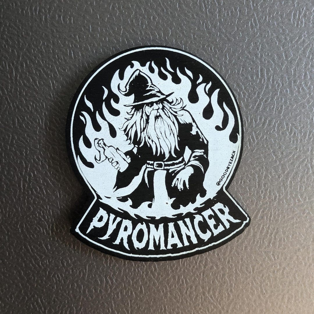 Pyromancer Wizard Wooden Magnet: Screen Printed Fantasy Art - Etsy