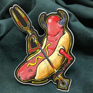 Demon Dog Vinyl Sticker | Hot Dog Decal | Devil Art
