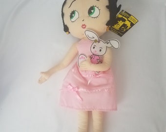 16" Betty Boop Easter plush figurine wearing a pink dress and holding an Easter egg and bunny