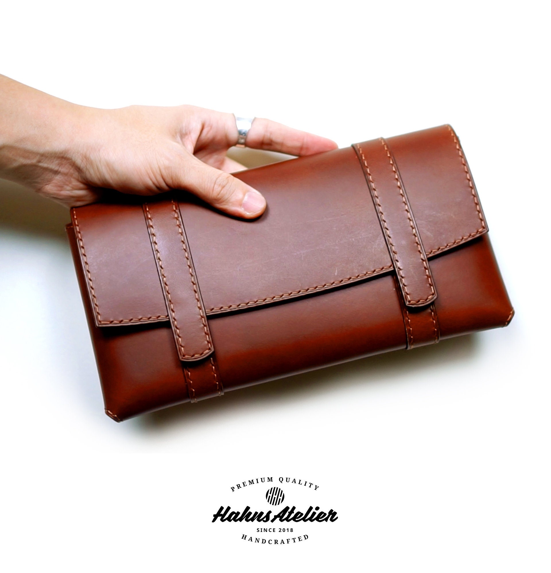 Leather clutch bag