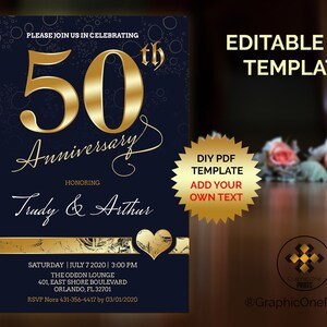 50th Anniversary Invitation Golden Diy Wedding - Diy 50th Anniversary Invitations 50th Anniversary Invitation Golden Diy Wedding - Diy 50th Anniversary Invitations