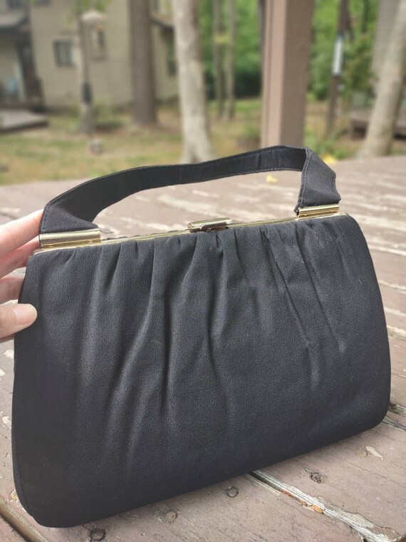 Vintage Black MM Ladies Handbag Snap Clutch Bag Purse 1950's