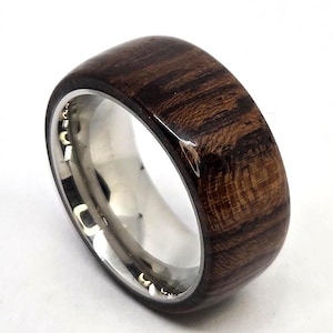 Bocote Wood Ring - Stainless Steel Comfort Fit Core - Handcrafted Wooden Ring