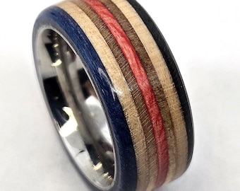 Skateboard Ring With Stainless Steel Comfort Fit Core - Red, Black, and Blue