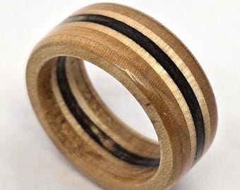 Recycled Skateboard Ring: 7-Layer Wood, Black Accent