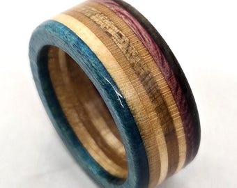 Skateboard Ring -Teal, Wine, and Brown Wooden Recycled Skateboards