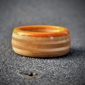 Skateboard Ring - Orange and Natural Wood Rings