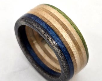 Recycled Skateboard Ring: 7-Layer Wood, Green Blue Black