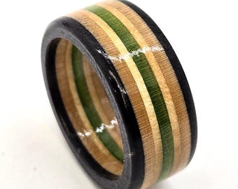 Skateboard Ring - Made From Recycled Skateboards - Black and Green Veneer Layers